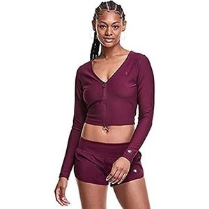 Champion Women's Ribbed Zip Front Cropped Cardigan Size L Dark Berry Purple